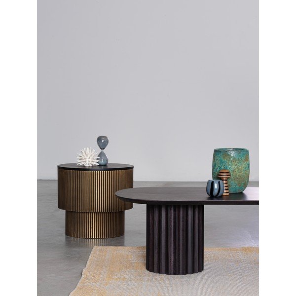 Tavolino da salotto rotondo nero/dorato con piano in legno di mango ø 50 cm Virat – Bizzotto-image-1