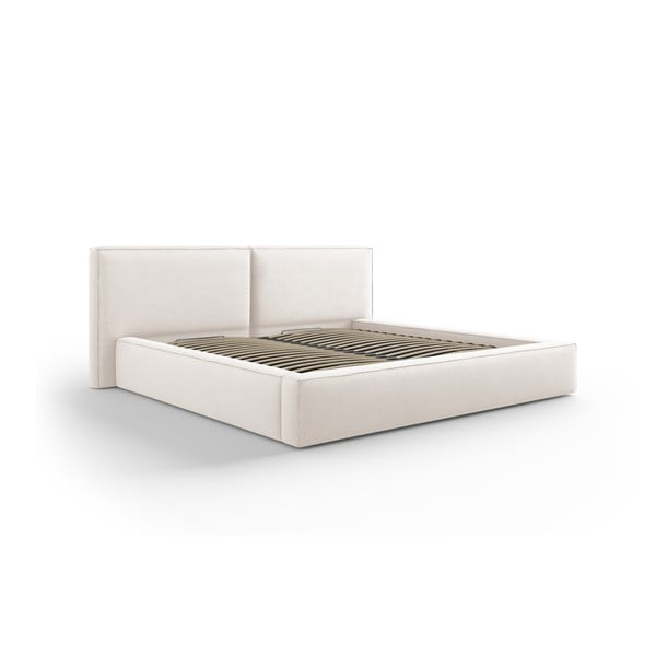 Letto matrimoniale imbottito beige con contenitore e rete inclusi 140x200 cm Arendal - Cosmopolitan Design