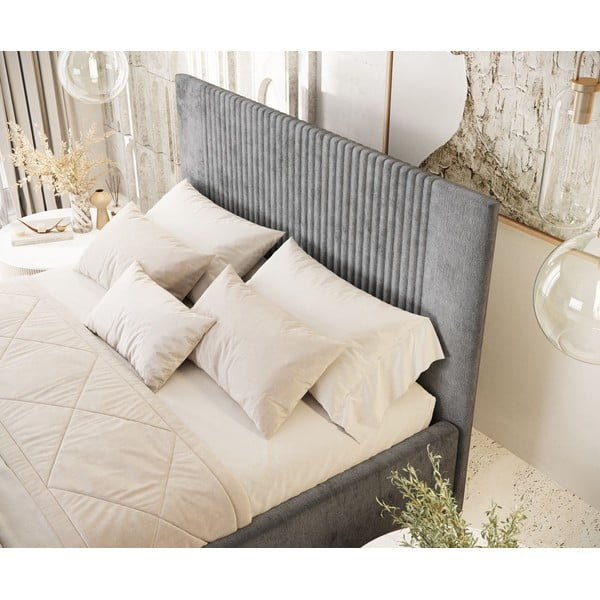 Letto matrimoniale imbottito grigio con contenitore con rete inclusa 180x200 cm Etero – Maison de Rêve-image-4
