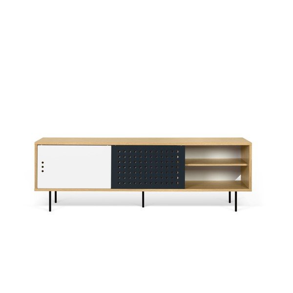 TV komoda v dekoru dubového dřeva s černobílými detaily TemaHome Dann Dots, délka 201 cm-image-4