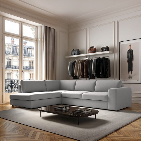 Divano angolare grigio chiaro (con penisola a sinistra e forma a L) Baga – Rodier-image-1