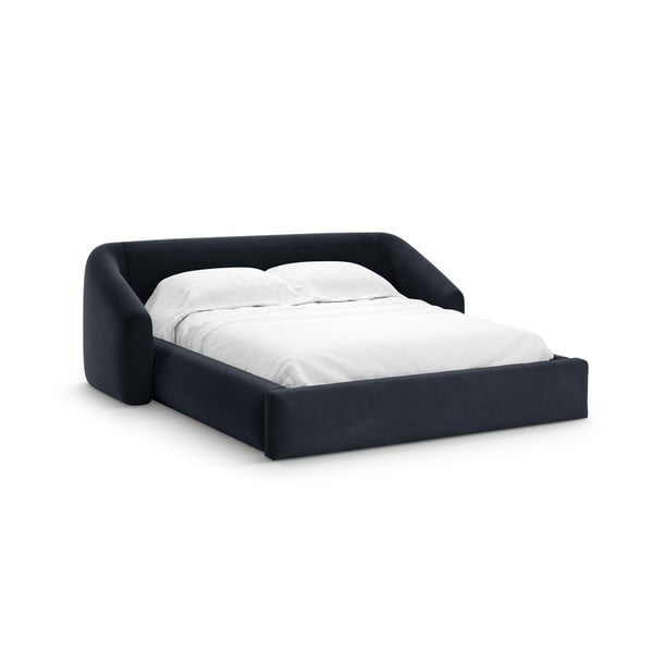 Letto matrimoniale imbottito blu scuro con contenitore con rete inclusa 140x200 cm Campi – Cosmopolitan Design