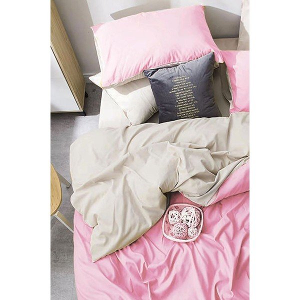 Lenzuola in cotone rosa e crema per letto matrimoniale/esteso con lenzuolo 200x220 cm - Mila Home
