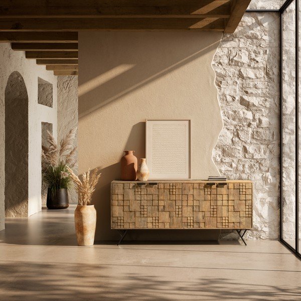 Credenza di colore naturale in mango massiccio 175x78x40 cm Priya – MOME-image-1