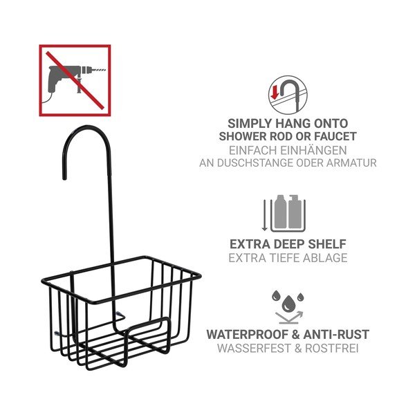 Mensola da bagno da appendere nera in acciaio inox Milito – Wenko-image-4