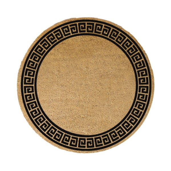 Tappeto rotondo nero in cocco naturale , ⌀ 70 cm Greek Border - Artsy Doormats