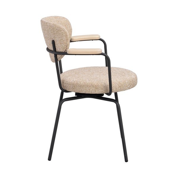 Sedia da pranzo nera/beige in metallo con braccioli Merrick – Rowico-image-4