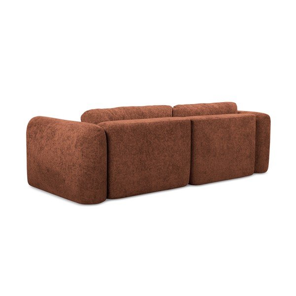 Divano angolare color terracotta allungabile/con contenitore (con penisola a destra/con chaise lounge) con rivestimento in ciniglia Mele – Makamii-image-4