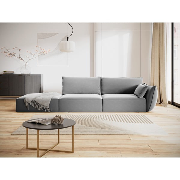 Divano grigio chiaro con penisola a destra con rivestimento in velluto 264 cm Vanda – Mazzini Sofas-image-1