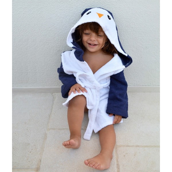Accappatoio per neonato in cotone bianco e blu taglia S Penguin - Rocket Baby-image-3