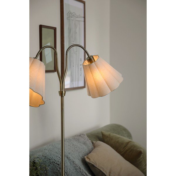 Lampada da terra beige/color ottone in lino con struttura flessibile (altezza totale 149 cm) Veya – Markslöjd-image-1