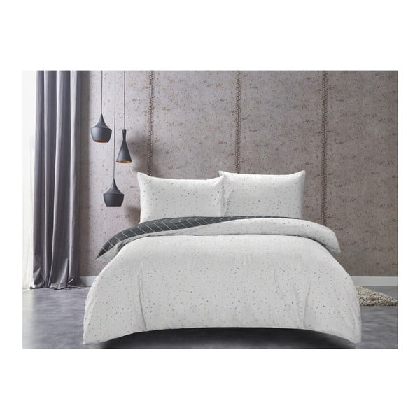 Pannelli di biancheria da letto in cotone sateen double-face grigio e bianco, 155 x 200 cm - DecoKing-image-1