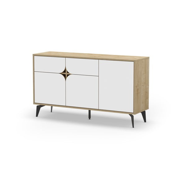 Cassettiera bassa in rovere decorata in bianco e naturale 140x79 cm Nola - Marckeric-image-3