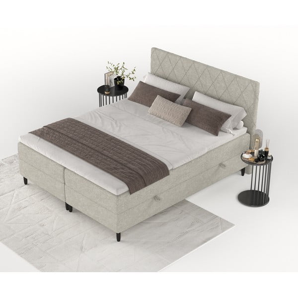 Letto boxspring grigio e beige con contenitore 200x200 cm Gwen - Maison de Rêve-image-3