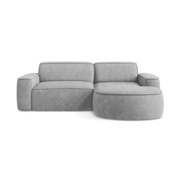 Divano angolare grigio chiaro (con penisola a destra/con chaise lounge) con rivestimento in ciniglia Omao – Makamii