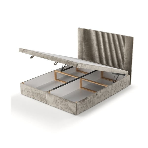 Letto matrimoniale imbottito beige con spazio contenitivo 200x200 cm Mavel - Maison de Rêve-image-4