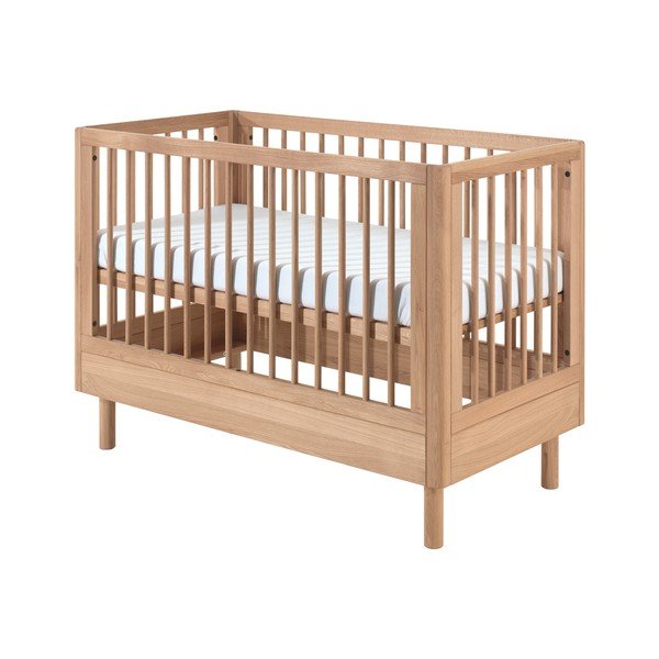 Lettino di colore naturale in rovere massiccio con altezza regolabile 60x120 cm Forrest – Vipack