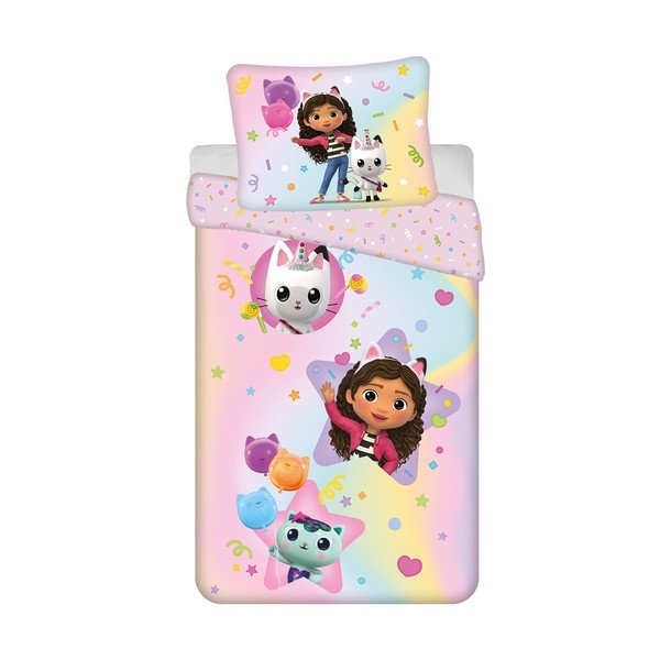 Set copripiumino e federa da bambini rosa in cotone per letto singolo 140x200 cm Gabby's Dollhouse "Rainbow" – Jerry Fabrics