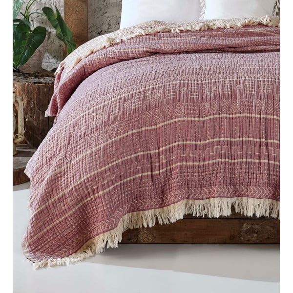 Copriletto in mussola rossa per letto matrimoniale 220x240 cm Etno - Mijolnir-image-1