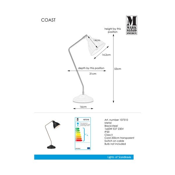 Lampada da tavolo nera con dettagli in argento Costa - Markslöjd-image-2