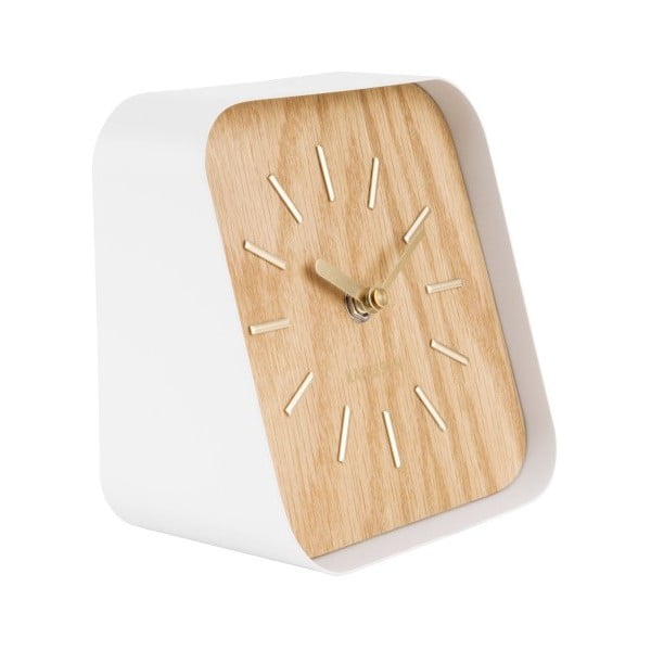 Orologio da tavolo in metallo bianco con decoro in legno squadrato - Karlsson