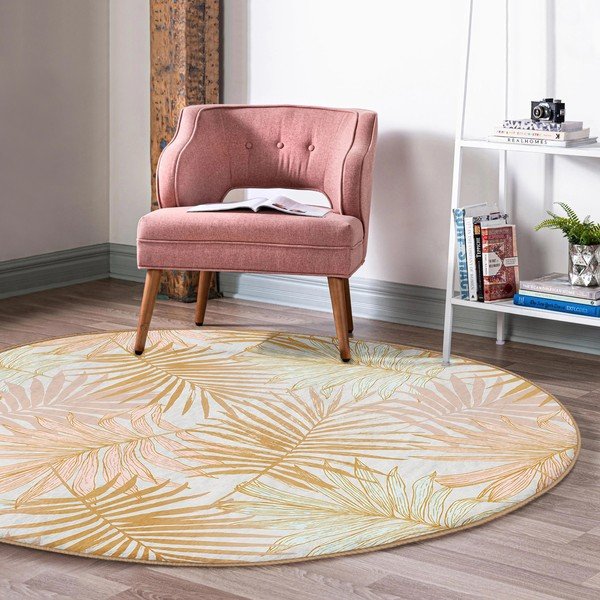 Tappeto rotondo lavabile giallo adatto ai robot aspirapolvere ø 80 cm Comfort - Mila Home-image-3