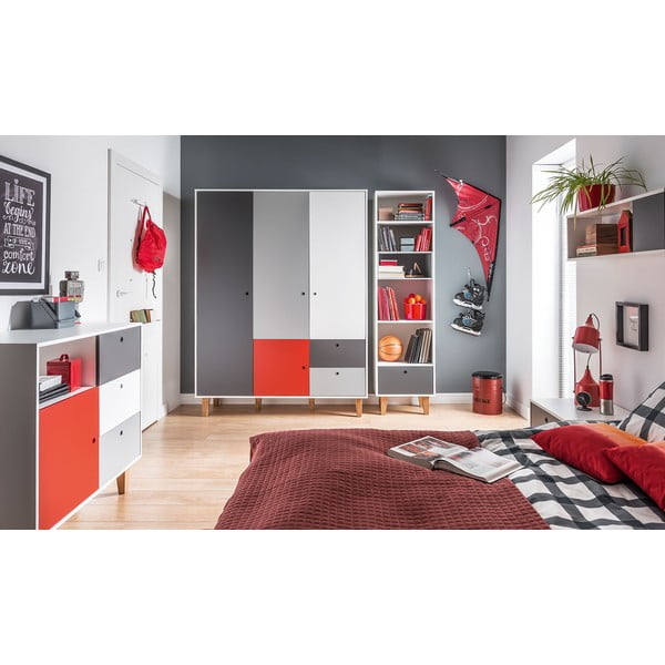 Cassettiera bianca e grigia con dettaglio rosso Concept - Vox-image-1