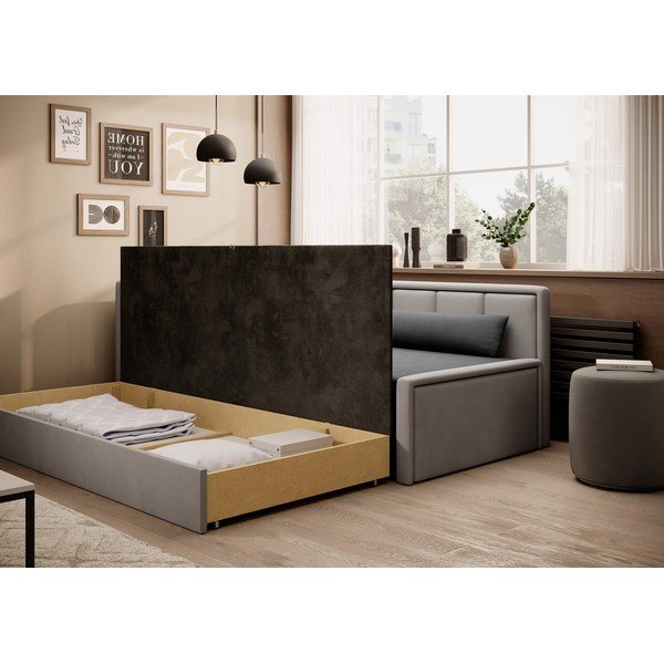 Divano grigio allungabile/con contenitore e rivestimento in ciniglia 214 cm Fulgeo – ELTAP-image-4