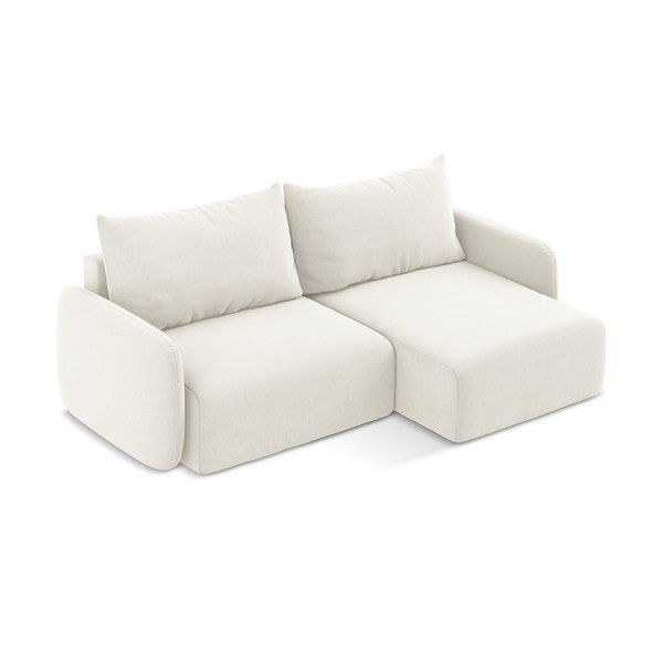 Divano angolare color crema allungabile/con contenitore (con penisola a destra/con chaise lounge) con rivestimento in velluto Kalena – Makamii-image-3