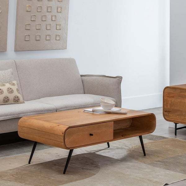 Tavolino da salotto di colore naturale in legno mindi massiccio 60x120 cm Mahón – Ixia-image-1