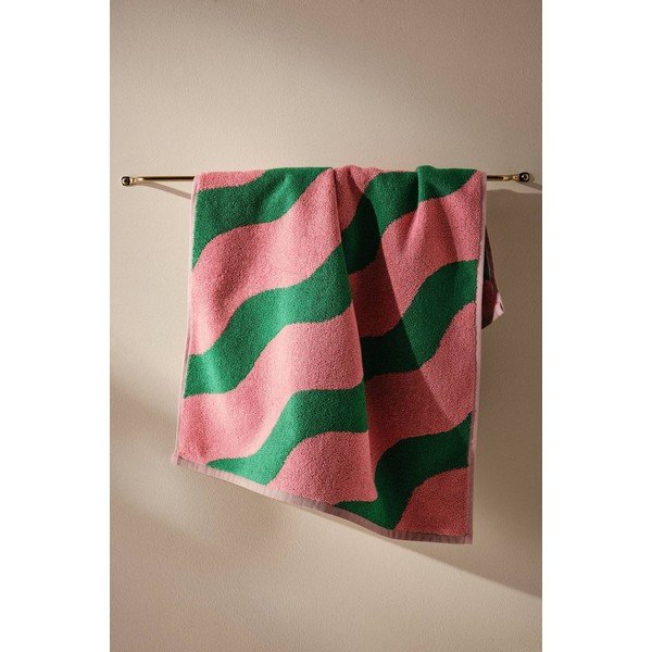 Asciugamano verde/rosa in cotone 50x70 cm Waves – Jotex-image-1