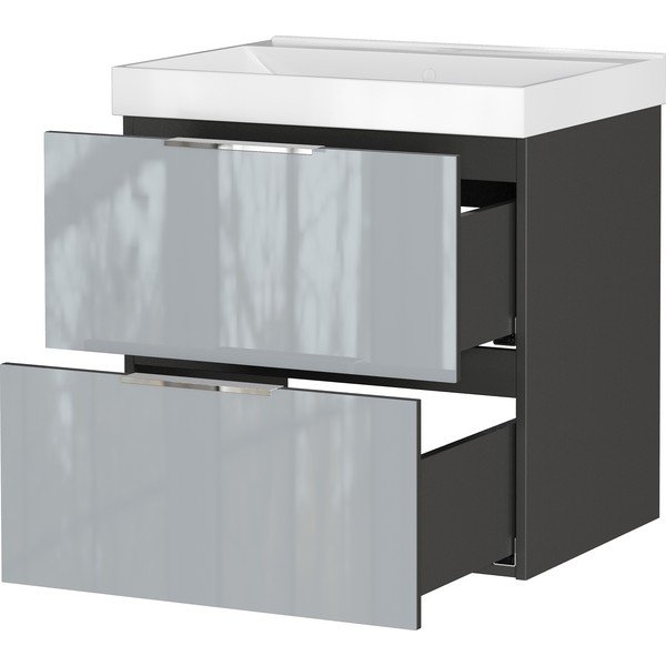 Mobile da lavabo grigio lucido da appendere 61x65 cm Celano – Germania-image-4