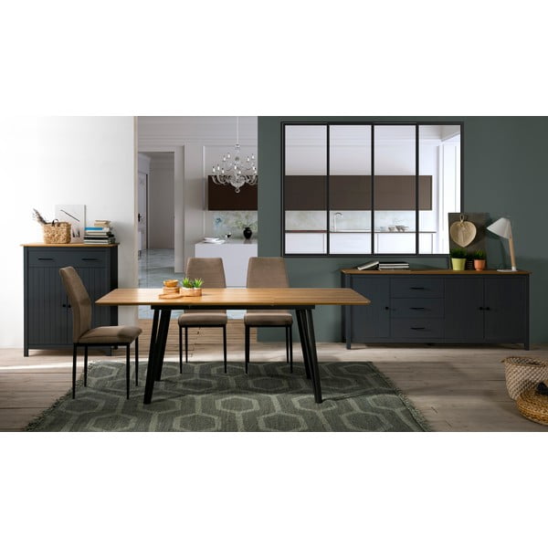 Cassettiera alta blu scuro in legno di pino 90x110 cm Miranda - Marckeric-image-1