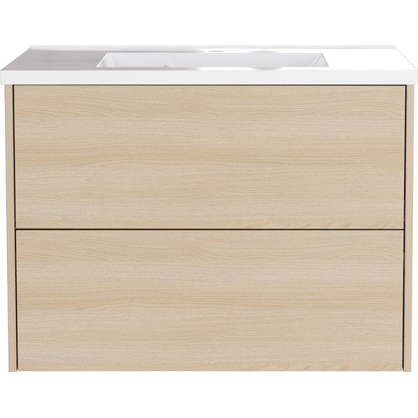 Mobile da lavabo di colore naturale con effetto rovere da appendere 81x61 cm Bodera – Germania-image-2