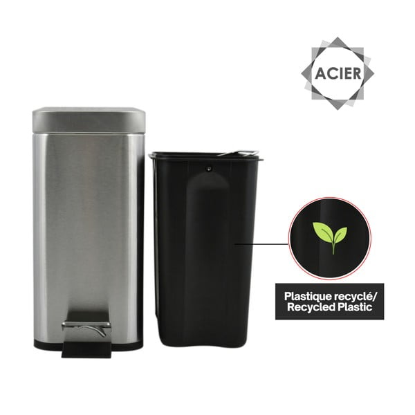 Cestino per la spazzatura color argento opaco in acciaio con pedale 5 l   Erik – Spirella-image-4