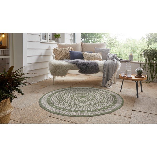 Tappeto per esterni verde e beige Rotondo, ø 120 cm - Ragami-image-4