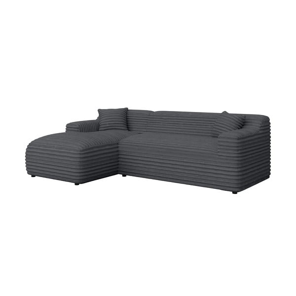 Divano angolare grigio scuro (con penisola a sinistra e chaise lounge) rivestito in velluto a coste Martin – Ropez-image-2
