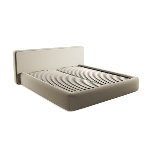 Letto matrimoniale imbottito beige con contenitore con griglia 180x200 cm Kiana - Makamii