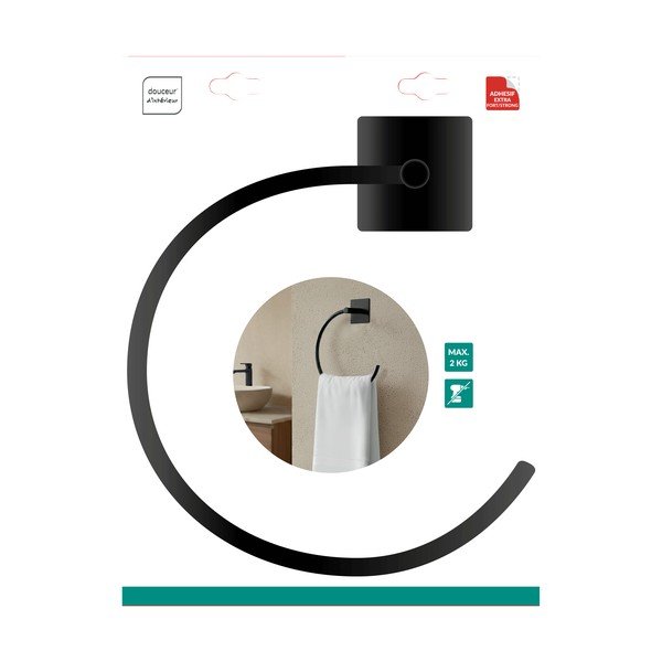 Portasciugamano senza foratura nero opaco in metallo Fixeo – douceur d'intérieur-image-1