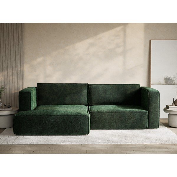 Divano angolare verde scuro allungabile/con contenitore (con penisola a sinistra/con chaise lounge) con rivestimento in ciniglia Velto – Maison de Rêve-image-1