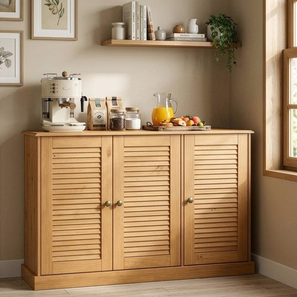 Credenza colore naturale chiaro in pino massiccio 125x80x38 cm Edith – Støraa-image-1