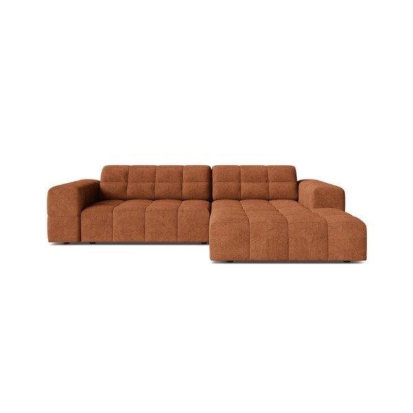 Divano angolare color terracotta (con penisola a destra/con chaise lounge) con rivestimento in ciniglia Chicago – Cosmopolitan Design