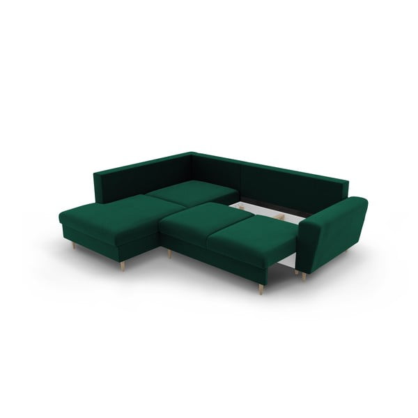 Divano angolare verde allungabile e con contenitore (con penisola a sinistra/a L) con rivestimento in velluto Kyoto – Cosmopolitan Design-image-3