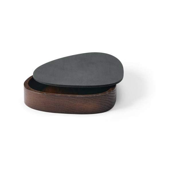 Scatola decorativa con coperchio color antracite/marrone in legno ed eco pelle 14x12,5x3,5 cm Curve Nupo – LIND DNA-image-1