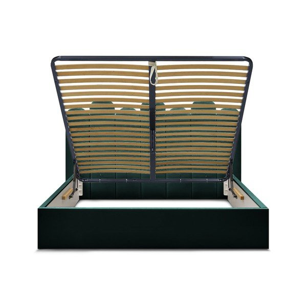 Letto matrimoniale imbottito verde contenitore e rete inclusi 160x200 cm Badja - Bobochic Paris-image-4