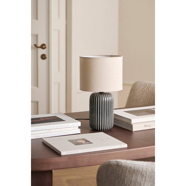 Lampada da tavolo grigia/beige in tessuto (altezza totale 36 cm) Mizu – Ellos Home-image-2