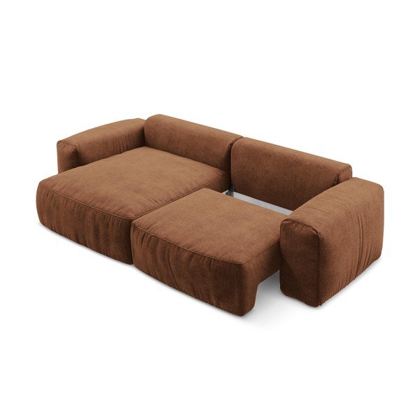 Divano angolare color terracotta allungabile (con penisola a sinistra/con chaise lounge) con rivestimento in ciniglia Kuki – Makamii-image-4
