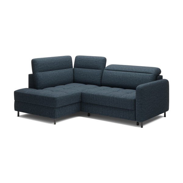 Divano angolare blu allungabile/con contenitore (con penisola a sinistra/a L) e rivestimento in velluto Barea – ELTAP-image-2