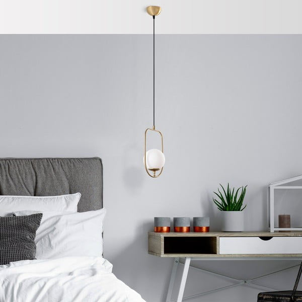 Lampadario dorato con paralume in vetro Skew – Opviq lights-image-3