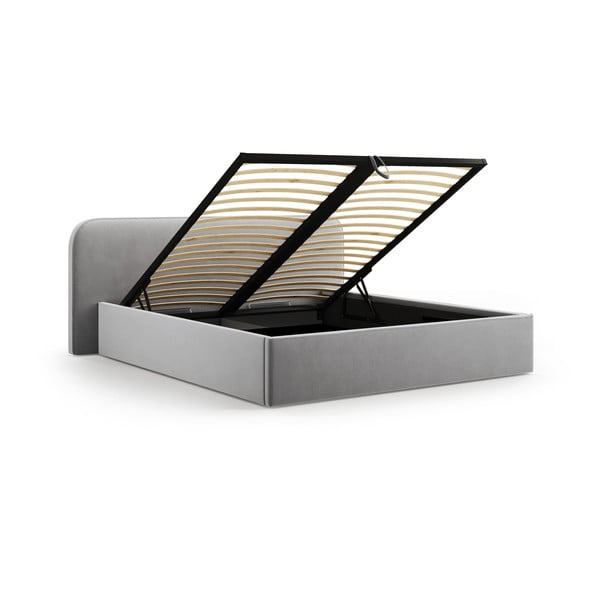 Letto matrimoniale imbottito grigio chiaro con contenitore e rete inclusi 200x200 cm Elizabeth – Micadoni -image-2